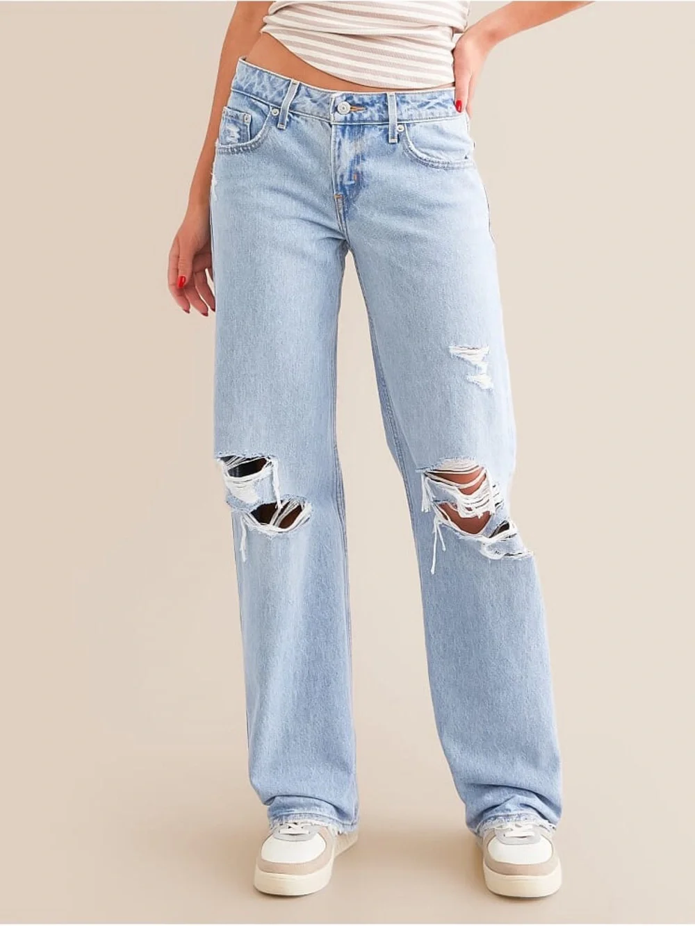 Levi's Low Loose Light Blue Ripped Wide-Leg Jeans Size 25/32